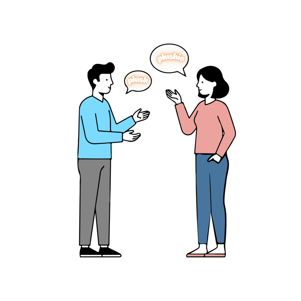 Illustration of people talking: is it plush or plushie