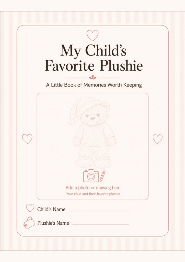 Free printable plushie memory pages cover page