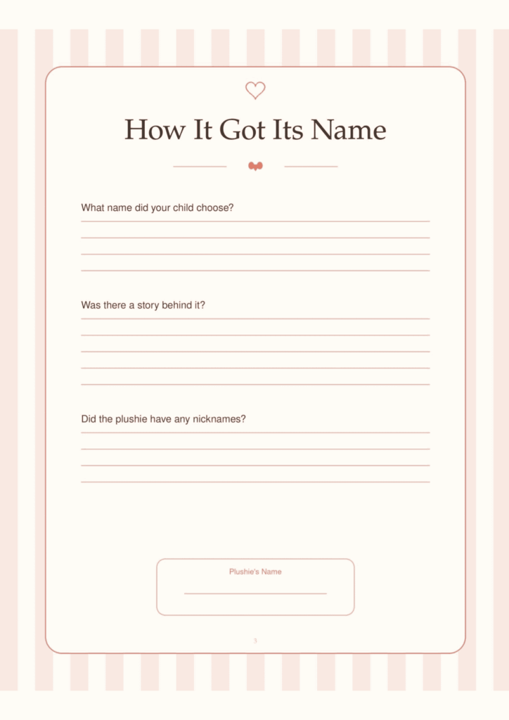 Child favorite toy name story keepsake page