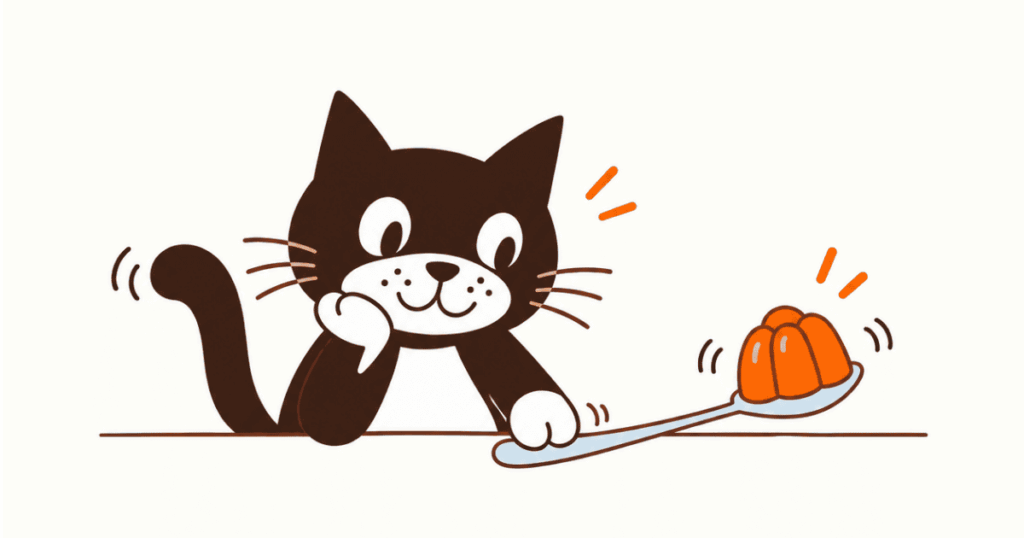jelly is in the spoon, cat is watching, illustration