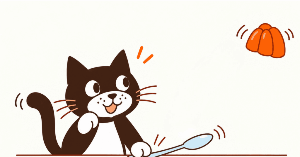 cat hit the spoon and jelly is flaying, illustration